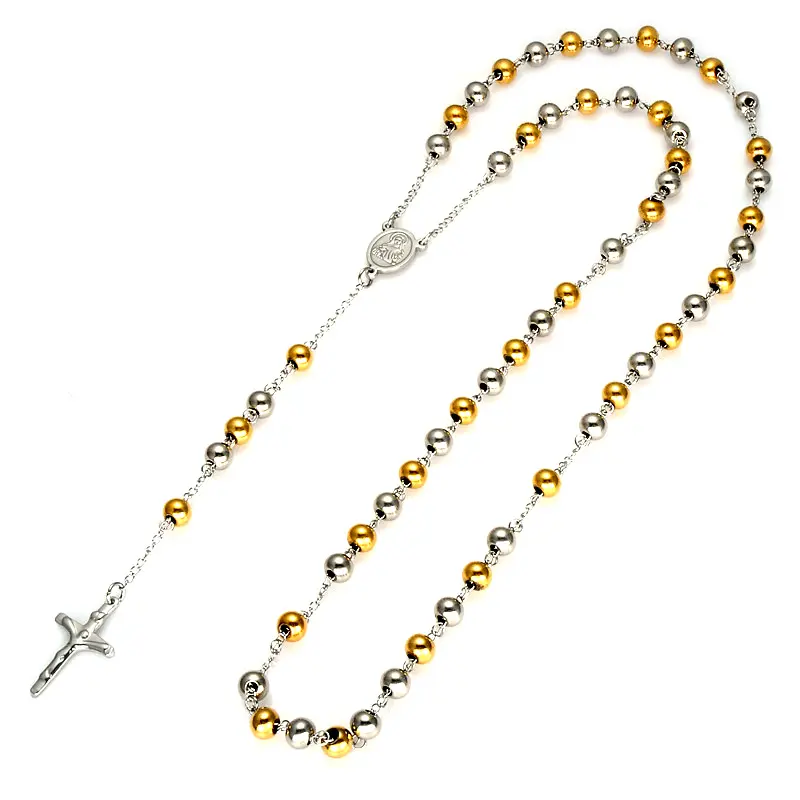 Длинное ожерелье из бисера 8 мм из нержавеющей стали ожерелье из бисера и Креста