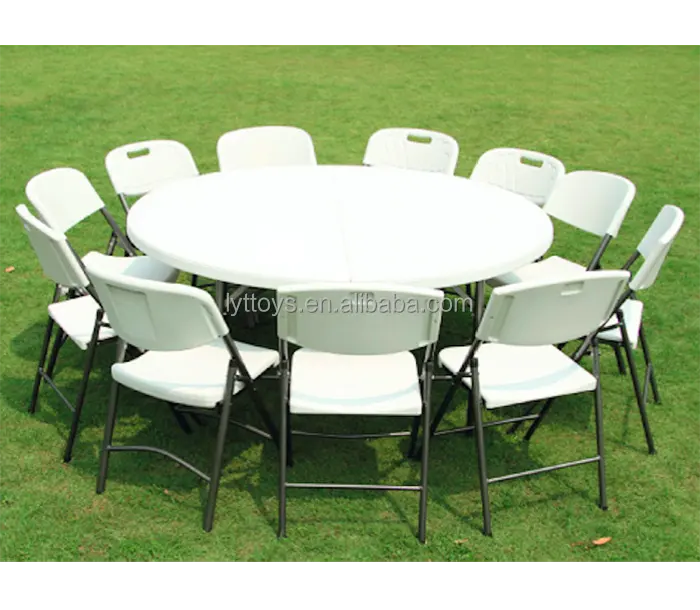 Mesa de banquete al aire libre para 10 personas, silla plegable redonda de plástico