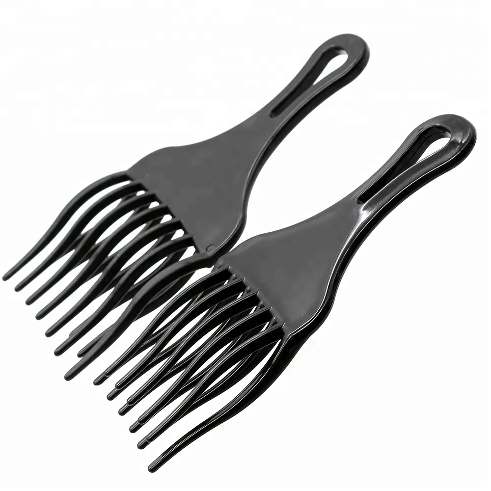 Siyah plastik Insert dalga saç uzatma kuaförlük Afro Pick çatal tarak için Kinky kıvırcık saç şekillendirici araçları