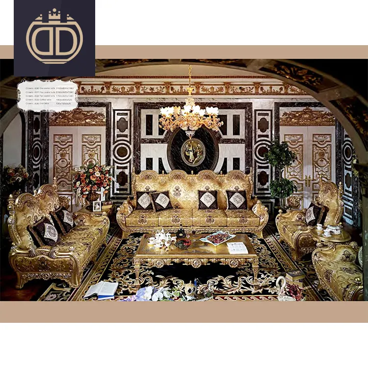 Ensemble de canapé de salon en bois français, 4 pièces, mobilier vintage classique et antique, pour maison en or royal