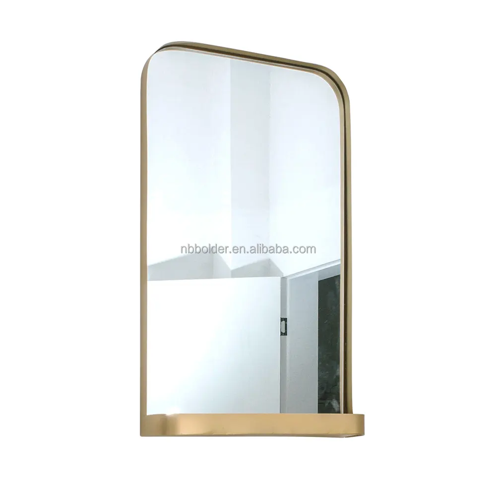 Wholesale bathroom rectangle decorative metal frame gold dressing mirror shelf