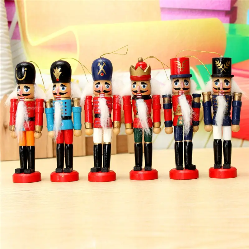 Wholesale 2017 most popular christmas ornaments nutcracker 6pcs/set colorful wooden nutcracker dolls handcraft for gifts