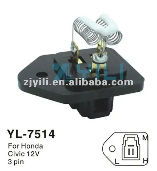 Resistor do motor do ventilador para honda civic 12v, 3 pinos