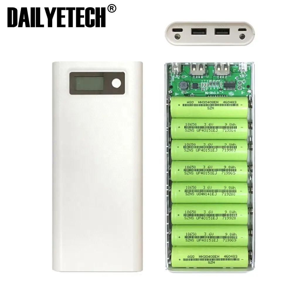 20000 мА/ч, два USB выхода, Power Bank чехол в виде ракушки DIY Kit 8x18650 батарея зарядное устройство чехол ж/ЖК-дисплей Type-C и Micro USB вход