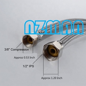 NZMAN 24 英寸编织不锈钢软管-<span class=keywords><strong>3</strong></span>/8 “女性压缩螺纹 x 1/2“ IPS 内螺纹直螺纹水龙头接头