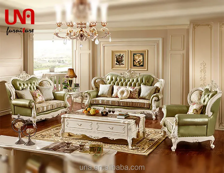 Set di divani di nuovo modello arabo mobili da soggiorno in stile europeo divano barocco divani in pelle di legno massello
