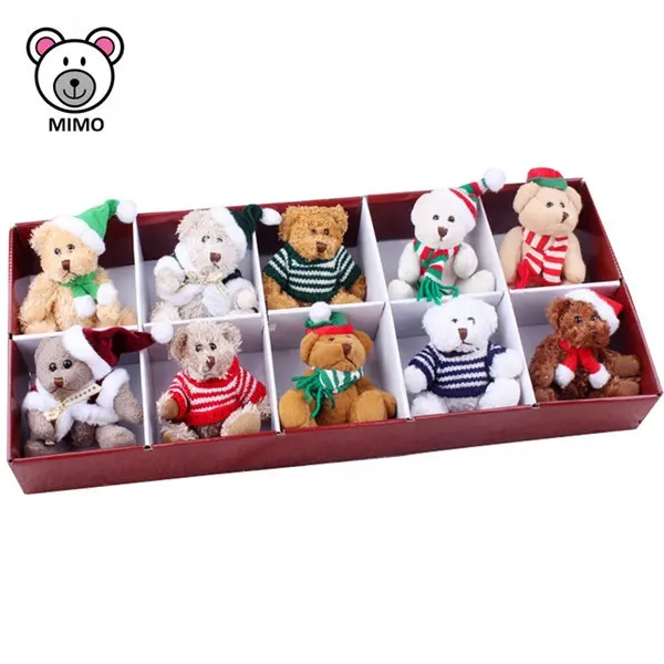 Mini urso de pelúcia personalizado, mini chaveiro de urso de pelúcia macio personalizado, conjunto de presente de natal com 10 peças