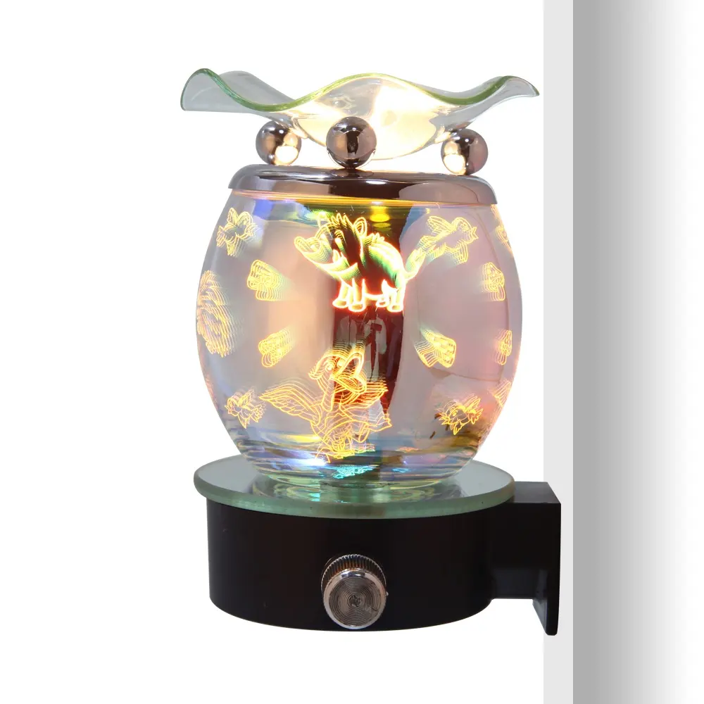 Plug in Night Light 3D glass Aroma lámpara calentador de aceite eléctrico con atenuador