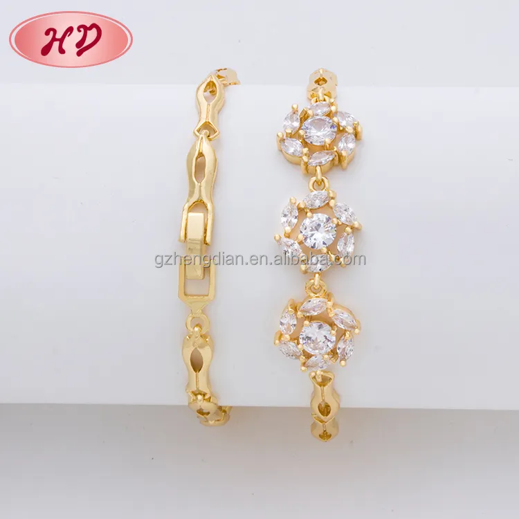 Brazalete de zirconia cúbica para chica, brazalete, oro de 18 quilates, boda, dubai