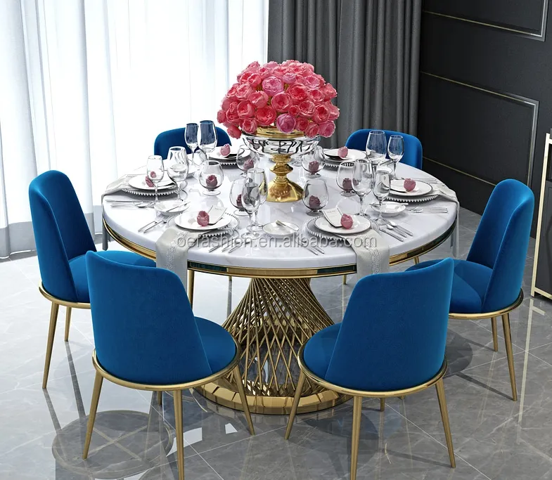 OE-FASHION luxe Gold rvs ronde eettafel met roterende center