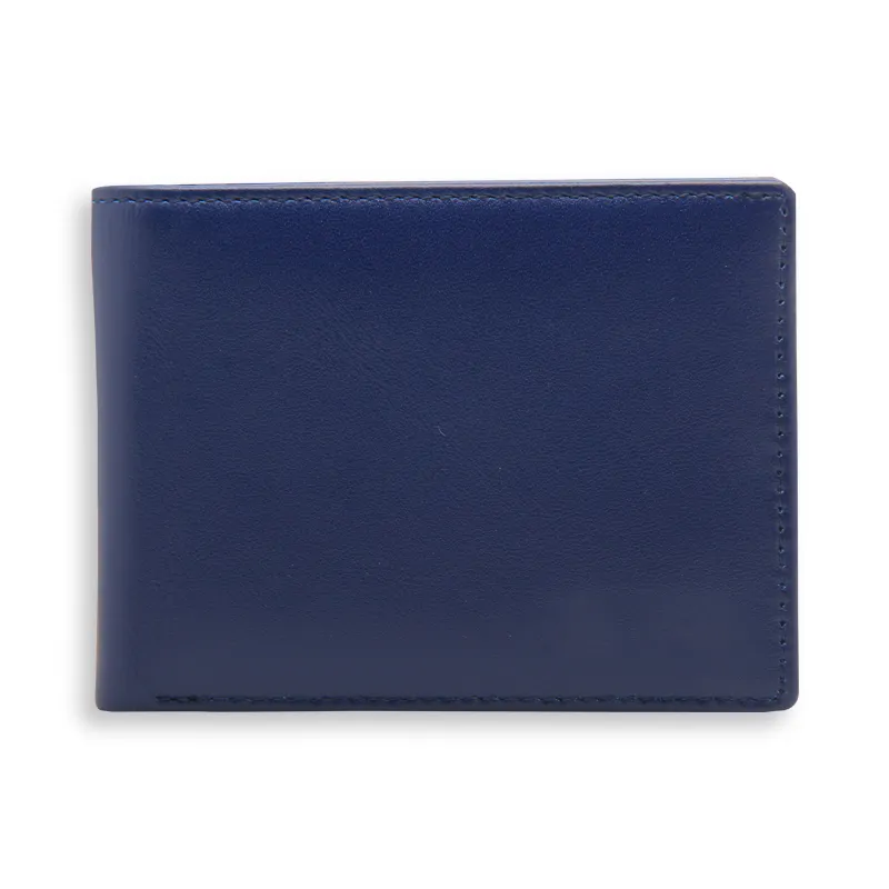 Tecnica di fine blu portafoglio in pelle in pelle liscia bi-fold wallet uomo