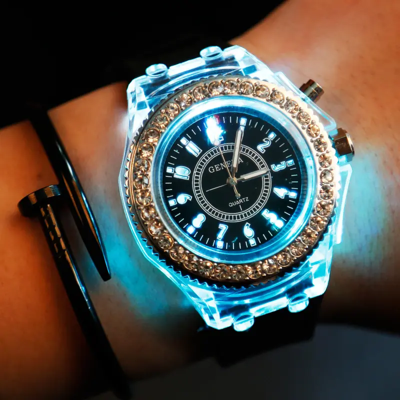 Dropshipping Nizza led ginevra platino del rhinestone del silicone di orologi