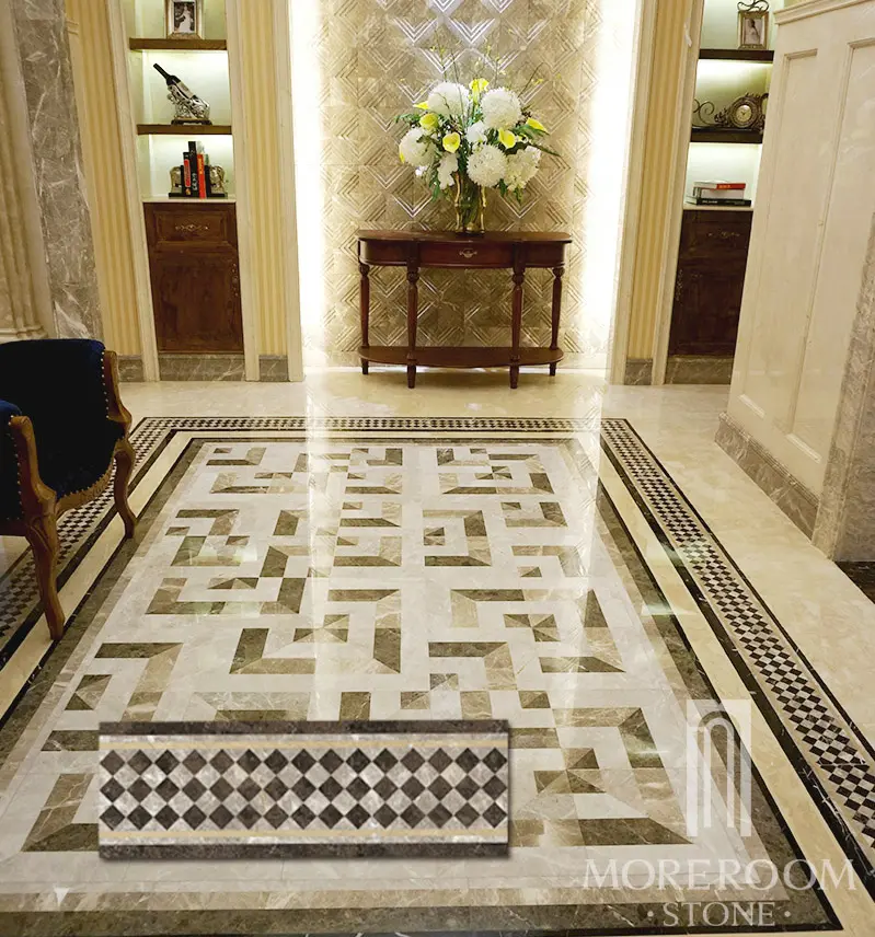 Italiano fino laminado suelos de mármol frontera diseños para salón