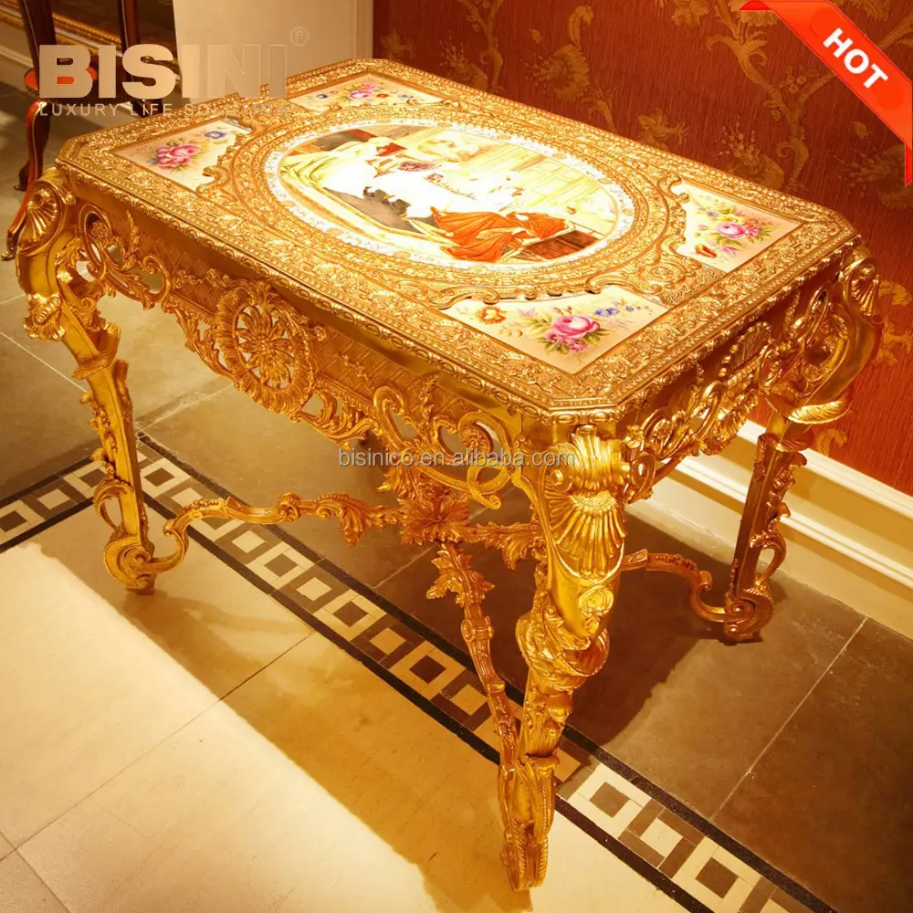 Louis Prancis Mewah Gaya XV Meja Kopi Kuningan Berlapis Emas 24K/Meja Samping Porselen Dekoratif Istana Royal, Meja Makan Kecil