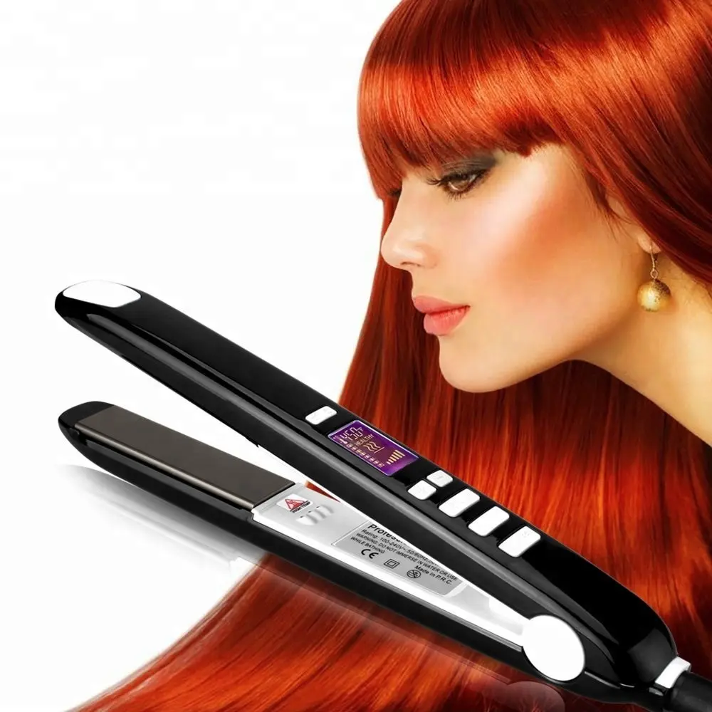 Profesyonel nano titanyum salon Keratin tedavisi elektrikli saç düzleştirici 450 230 derece özel etiket düz ütüler