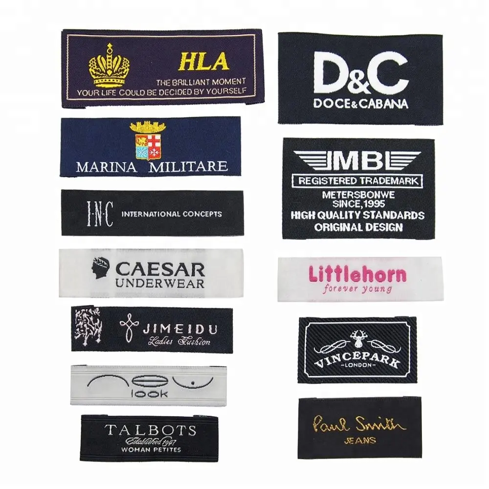 Moda di lusso damascato abbigliamento collo di alta qualità End Fold Logo del marchio indumento personalizzato dimensioni tessili etichette tessute per abbigliamento