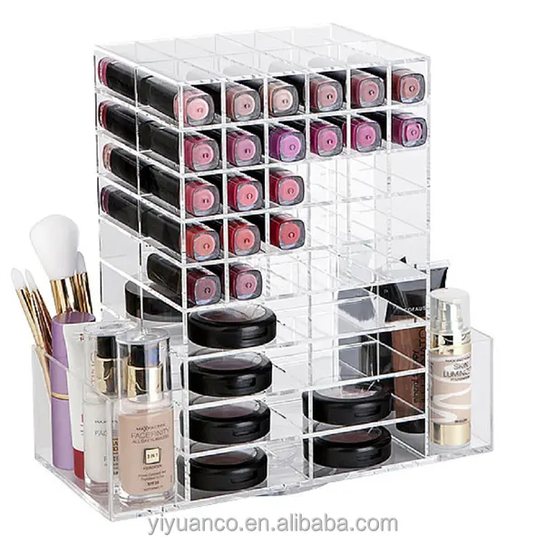 Organizador de maquiagem acrílica transparente, caixa de armazenamento para batom