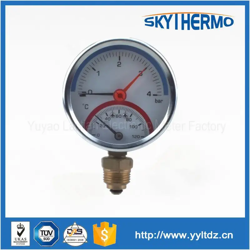 Thermomètre industriel à double aiguille, jauge de combinaison de pression et de température d'eau chaude