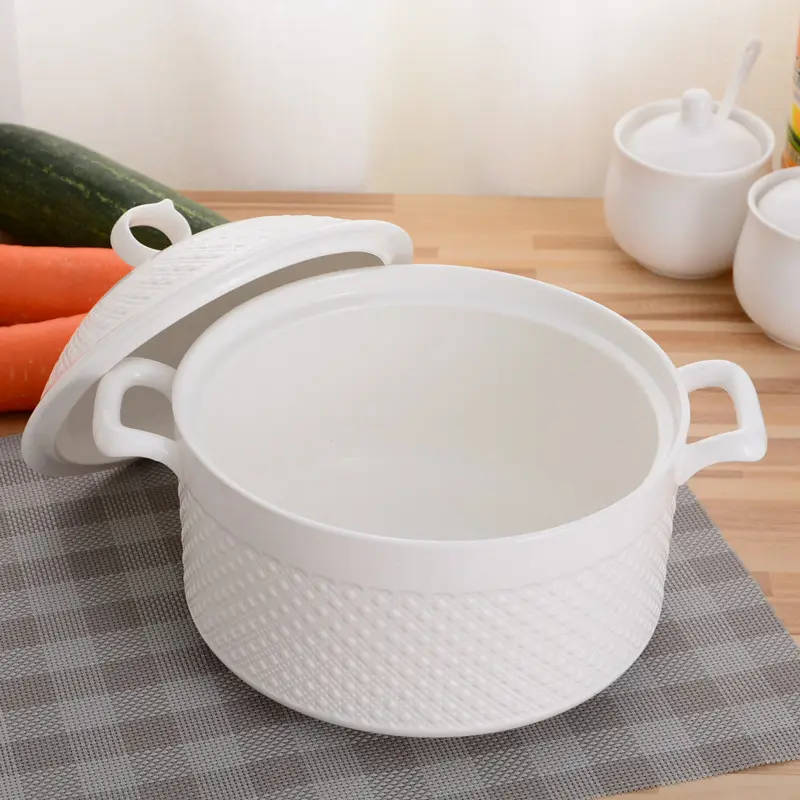 Buona prestazione rotondo di colore bianco di ceramica mini casseruola con coperchio