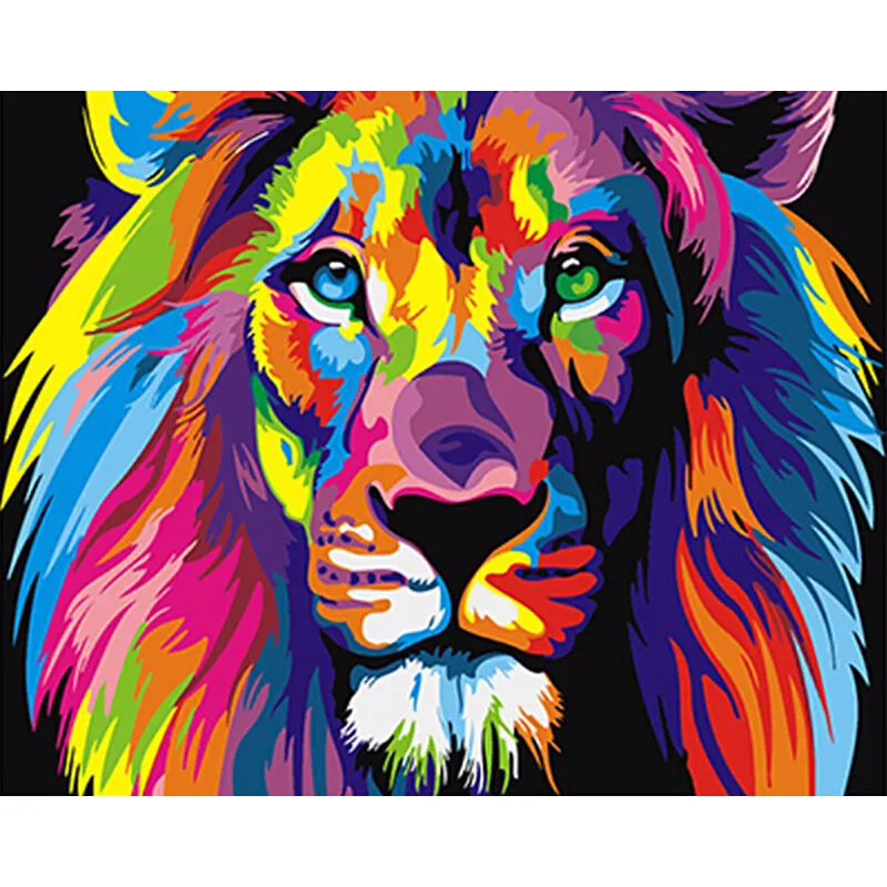 CHENISTORY 99025 coloridos Leones animales pintura al óleo a mano regalo único para decoración del hogar pintura de Numbes Lino abstracto moderno