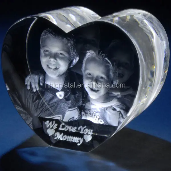 Honor of crystal impression de photo laser 3d en forme de cœur pour cadeau de fête des mères