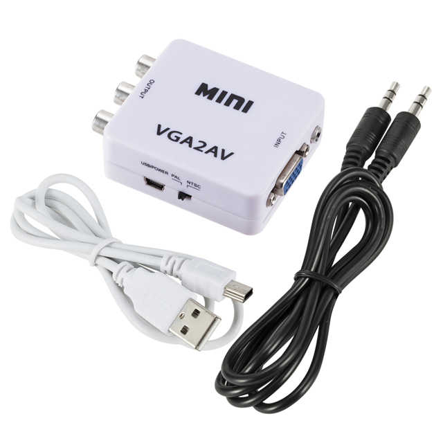 Mini VGA to AV RCA Converter with 3.5mm Audio for HDTV PC