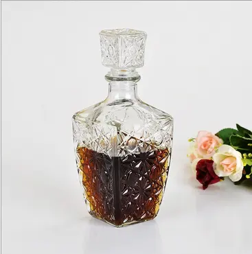 Unique Shaped Square Crystal Red Wine Vintage Glass Bottle