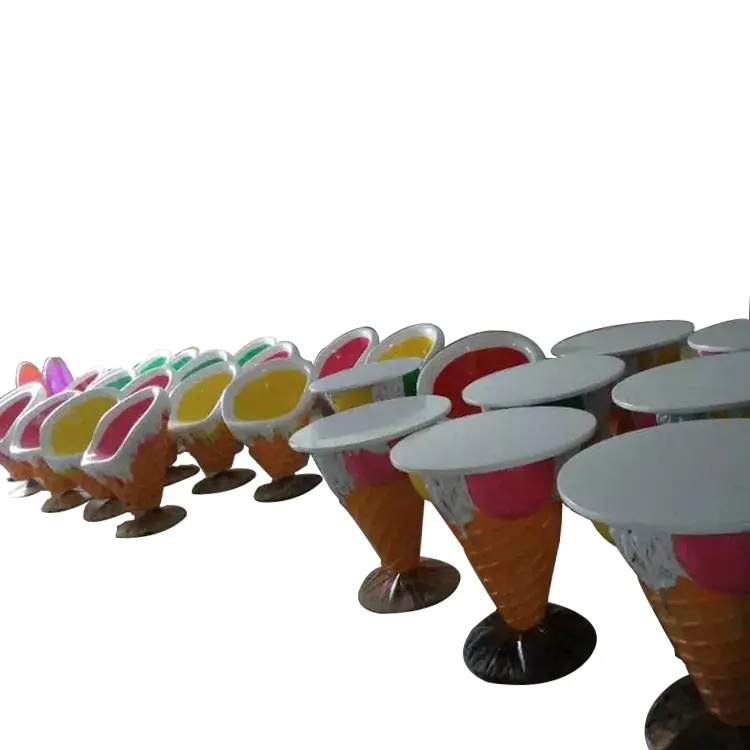 Life-Size Outdoor Unique Creative Design Ice Cream Cone Table Set Fiberglass Resin Statue