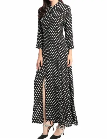 High fashion Dubai clothes wholesale oem Women's islamic Clothing Stand Collar Long Sleeve Dots Split arabic dresses
