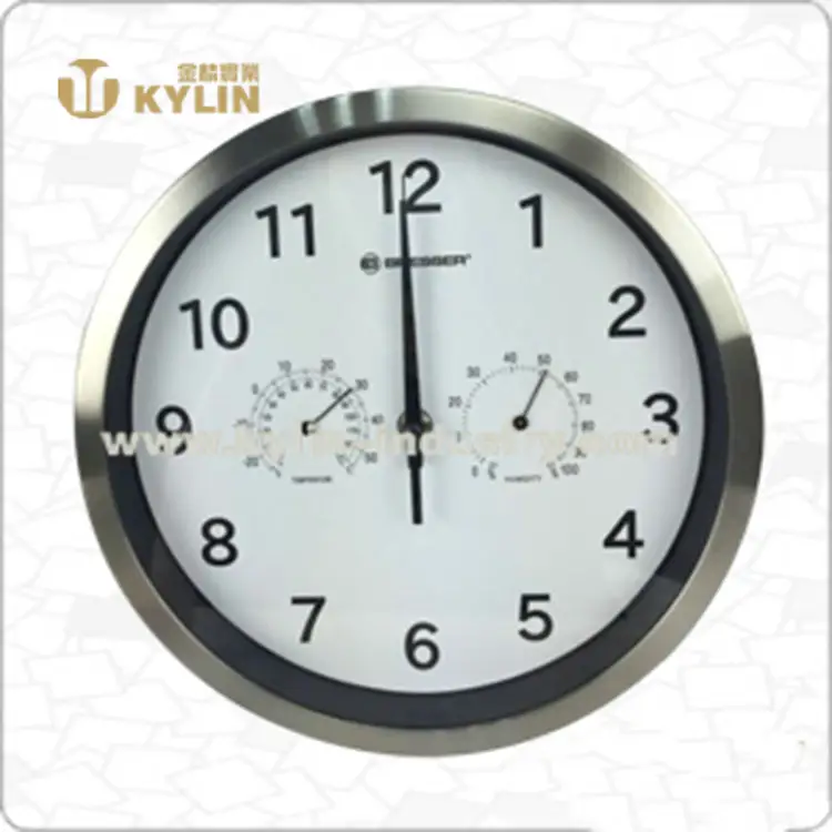 Hot selling items multifunctional cheap stainless steel wall clock with thermometer
