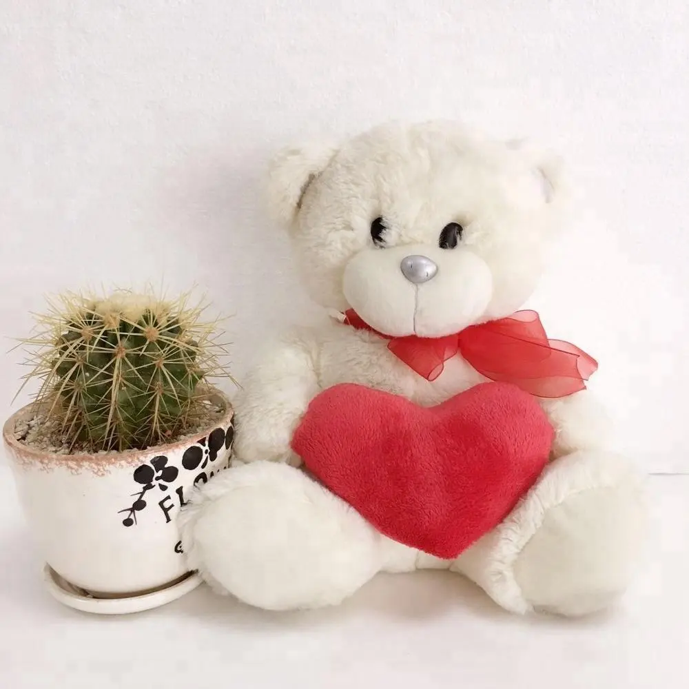 Dolce Peluche ripiene bianco teddy bear toy con il bowknot rosso e cuore rosso