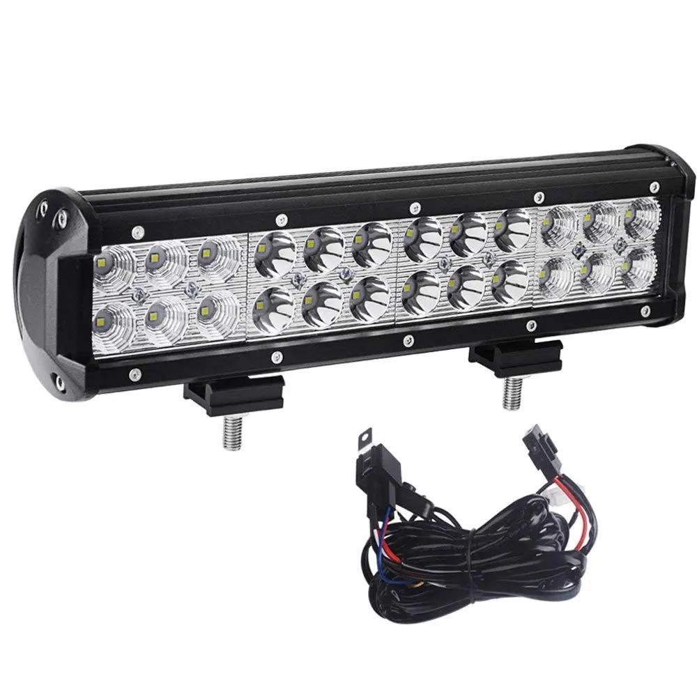 Barre lumineuse LED 12 pouces, 72W, étanche, pour voiture, camion tout terrain, projecteur