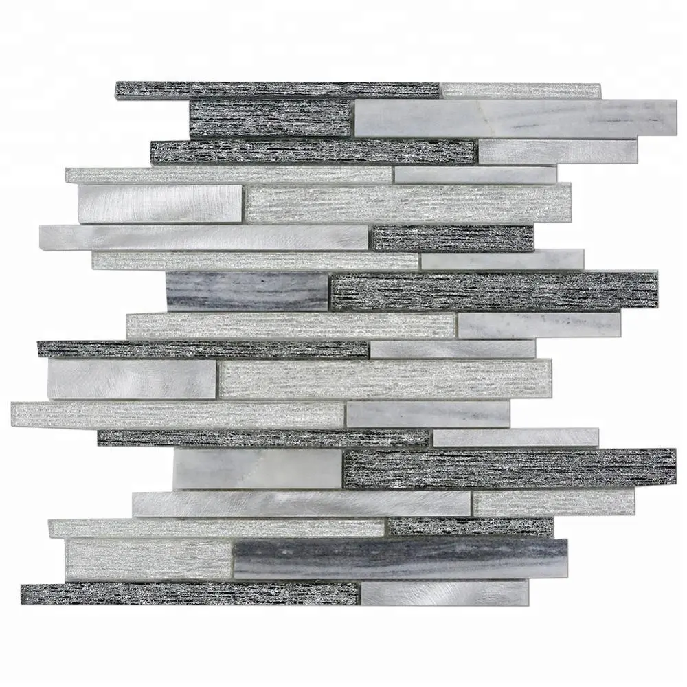 Tiras de plata y gris de vidrio de Metal mezclado azulejos de mosaico de vidrio para adhesivos decorativos