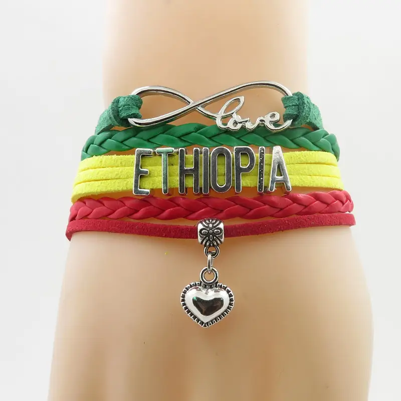 Pulsera de la bandera nacional de etiopia para mujer y hombre, brazalete con abalorio de corazón, amor, tiopía