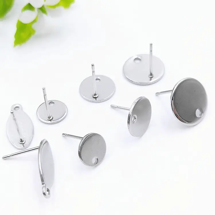 316L stainless steel jewelry findings 8-12mm Round flat head earring pin with hole