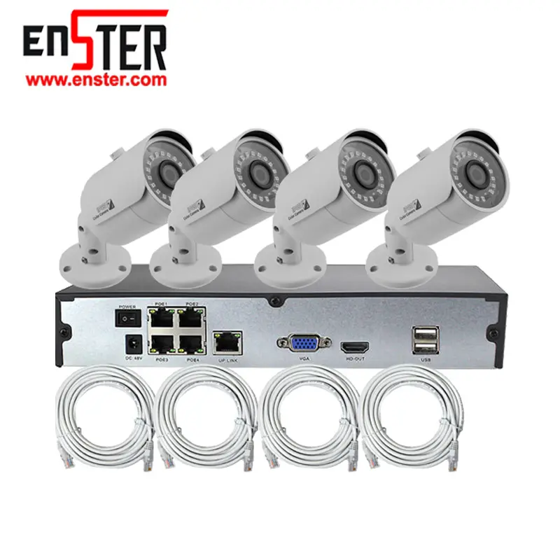 4CH 2MP Home Use Wired Bullet POE IP Camera Hotselling Cheap Surveillance Security Camera NVR Kits 1080P