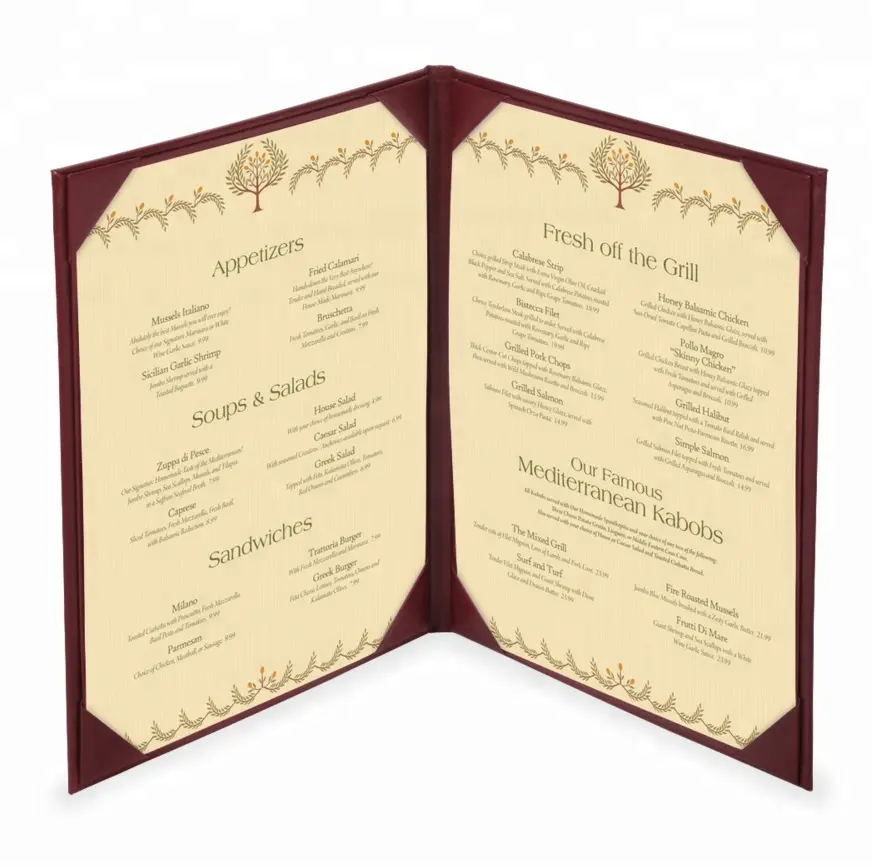 High Quality A4 PU Leather Restaurant Supplies Menu Cover For 8.5*11'' Menu