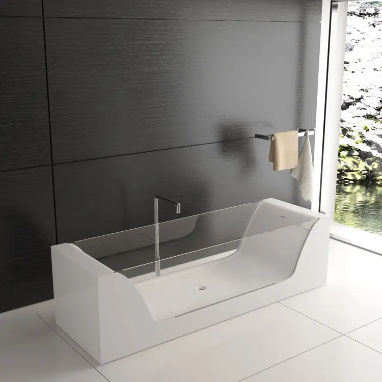 SM-8647 prezzo Basso Europa Ultime combinazione di vetro e resina di pietra Trasparente di stile superficie solida freestanding bagno vasca da bagno