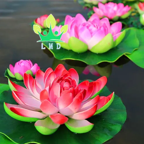 Hthlmd — fleurs flottantes, décoration d'étang, fleur de Lotus étanche, plante artificielle, avec feuilles