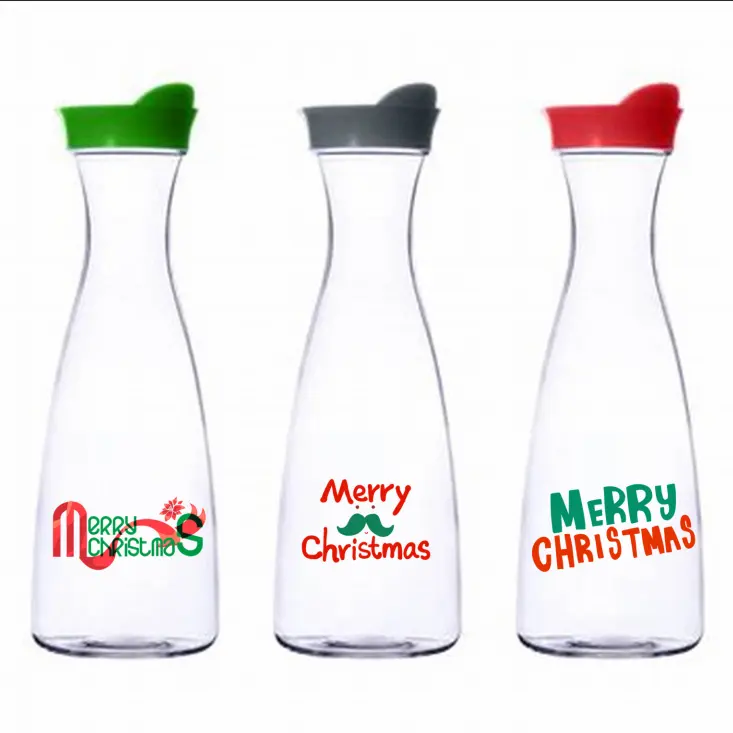 Christmas 1L 35oz wide mouth glass milk bottle with plastic lid