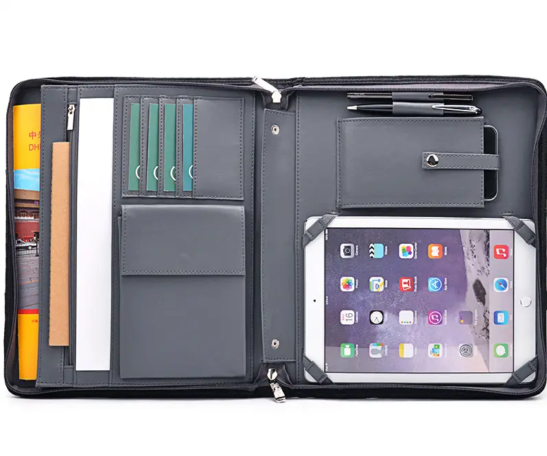 Deluxe Linen-Look PU Folio Case Organizer Leather Designer Padfolio with Clipboard for iPad Air iPad Pro