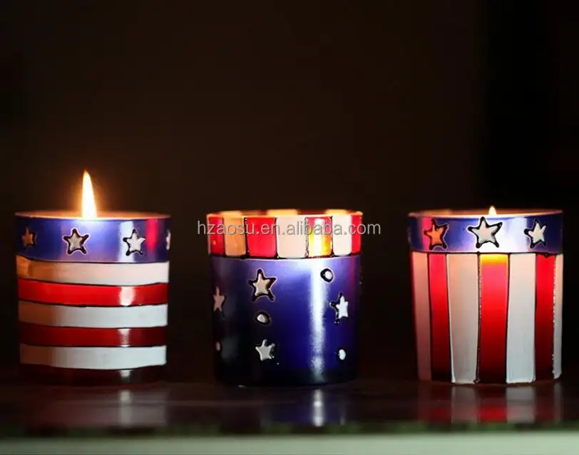 Glass candle with America flag