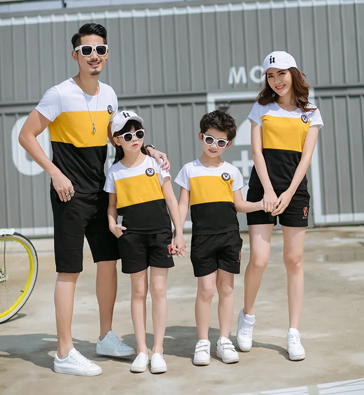 Correspondência da família Roupa de Algodão T shirt + Shorts 2pcs Roupas Conjuntos Casuais Roupas Pai-Filho de Família