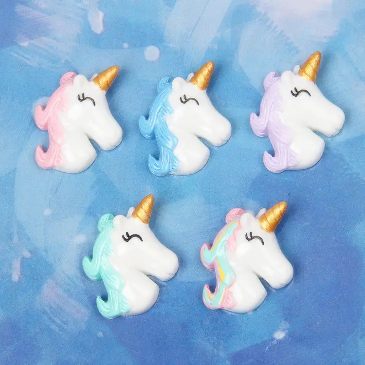 Free Shipping Glittery Unicorn Head Cabochons Shimmer Resin Cabochon Mobile Phone Decorations