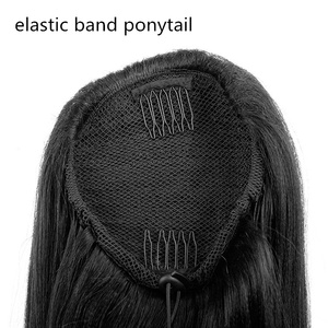 2024 gran oferta 100% extensión de cabello humano Remy estilo recto cordón garra Clip cola de caballo con banda elástica gancho y bucle - Product Image 6