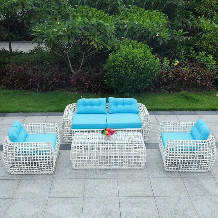 Latest Style Modern Patio Outdoor Furniture Garden Wicker White Rattan Corner Sofa