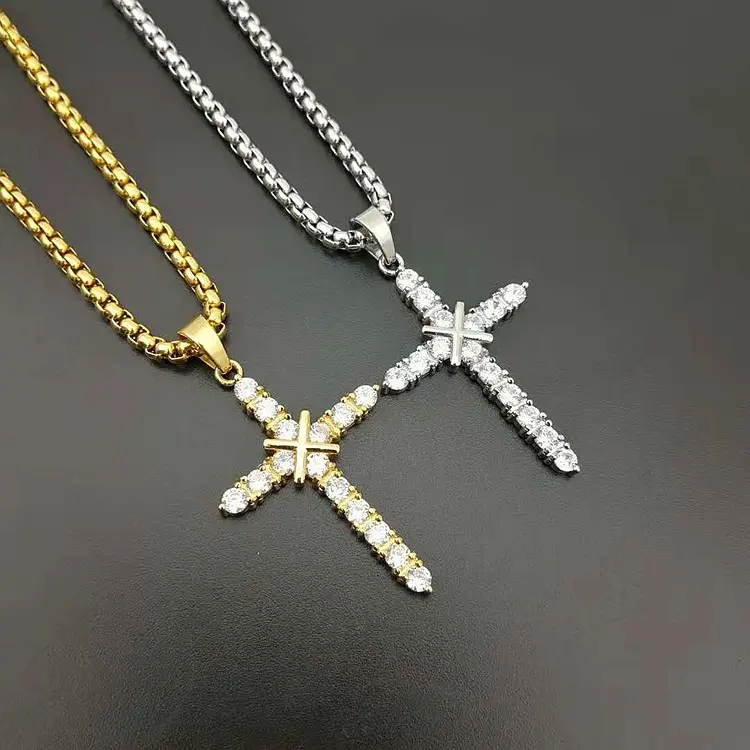 Золото и серебро маленький циркон крест ожерелье хип-хоп из нержавеющей стали крест кулон
