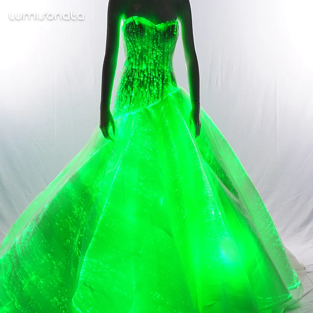 Fashion design ha portato abito da sposa luminoso in fibra ottica abito da sposa all'ingrosso