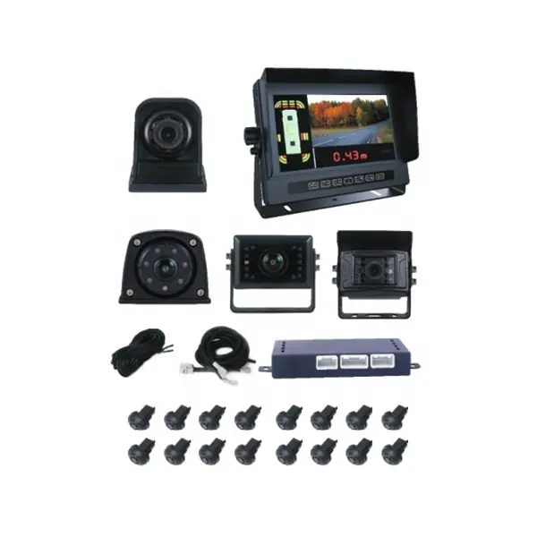 Sensor de estacionamento radar 16pcs, câmeras ahd 4pcs e 1 monitor com gps