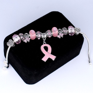 Pembe kurdele göğüs kanseri bilinçlendirme büyük delik boncuk bilezik yılan zinciri kadınlar için Survivor hatıra hediye - Product Image 5